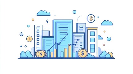 Abstract cityscape of business growth, financial success, use in presentations, articles, and social media posts