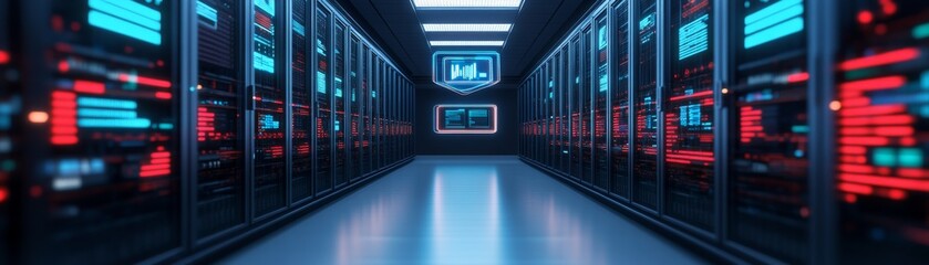 Fototapeta premium Futuristic data center with glowing servers.