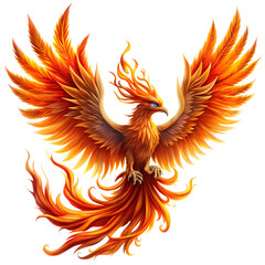 A fiery phoenix bird isolated on transparent background