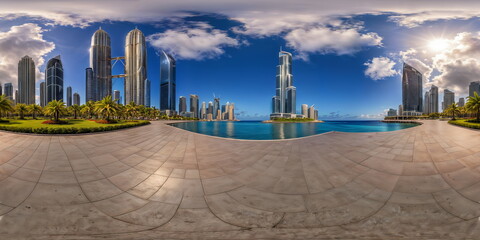 Full 360 degrees seamless spherical panorama HDRI equirectangular projection of An atmospheric urban street. Texture environment map for lighting and reflection source rendering 3d scenes.