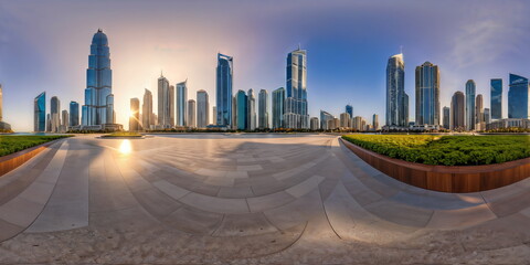 Full 360 degrees seamless spherical panorama HDRI equirectangular projection of An atmospheric urban street. Texture environment map for lighting and reflection source rendering 3d scenes.