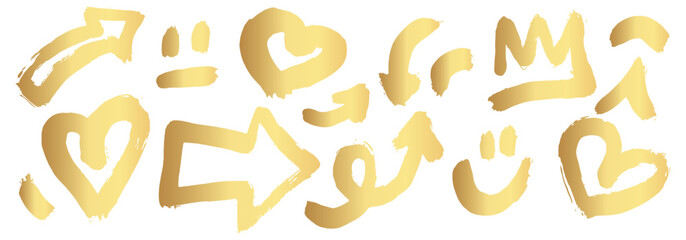 Gold Ink brush strokes. Golden Brush Stroke. Golden paint stains. Vector golden stain. Gold paint and ink brush strokes. Vector gold paint stroke set