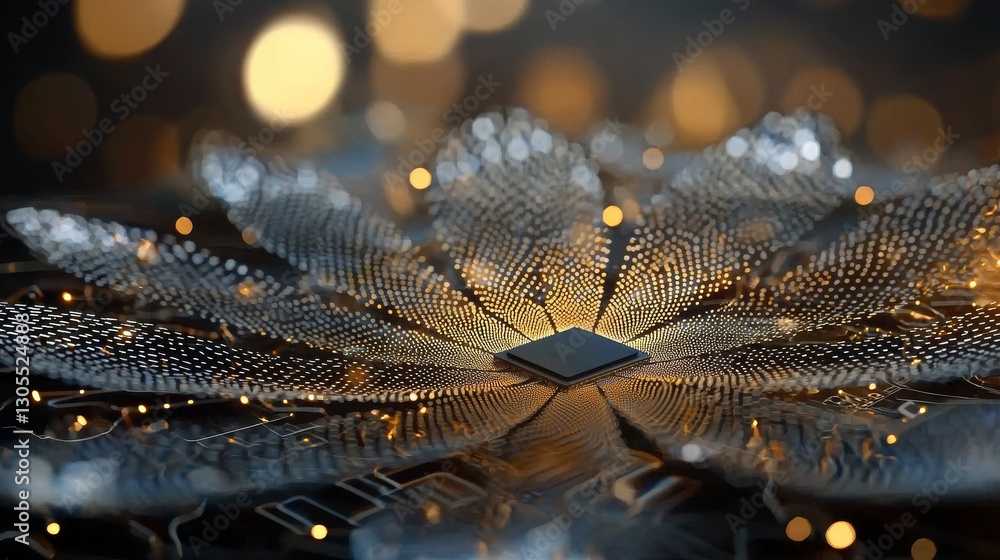 Poster A modern CPU microchip designed for AI and data networking is shown in a close-up view, featuring a GPU card with blue neon circuit lights