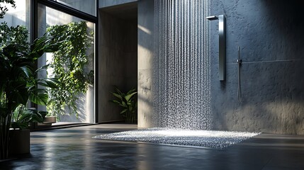Stylish indoor waterfall feature with modern lighting and elegant décor high resolution picture