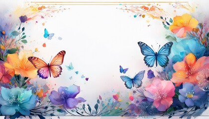  beautiful border frame of hand drawn colorful flowers and colorful butterflies background, graphic resource
