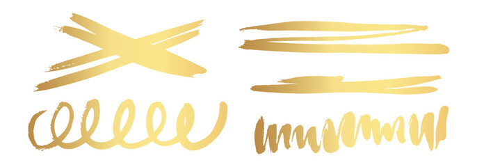 Gold Ink brush strokes. Golden Brush Stroke. Golden paint stains. Vector golden stain. Gold paint and ink brush strokes. Vector gold paint stroke set