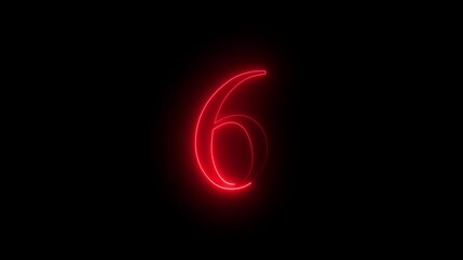 6 number text animation by red color neon on black background.