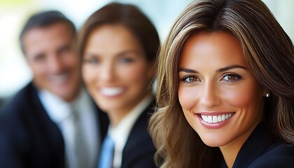 Confident businesswomen team smiling office