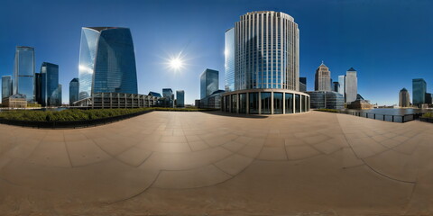 Full 360 degrees seamless spherical panorama HDRI equirectangular projection of An atmospheric urban street. Texture environment map for lighting and reflection source rendering 3d scenes.