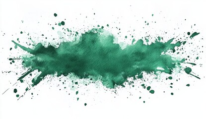 A vibrant green watercolor splash with splatters, creating an artistic and dynamic effect on a white background.