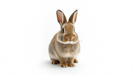 Fototapeta premium Cute rabbit sitting calmly on a white background during studio session