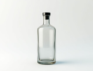 Clear glass bottle with a black cap displayed against a plain background for product showcasing