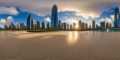 Full 360 degrees seamless spherical panorama HDRI equirectangular projection of An atmospheric urban street. Texture environment map for lighting and reflection source rendering 3d scenes.