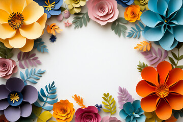 Fototapeta premium colorful paper flowers in various colors arranged around the edges of an e