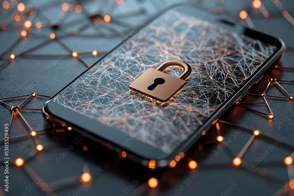 Poster a lock with integrated circuit pathways symbolizing data security and cyber protection measures