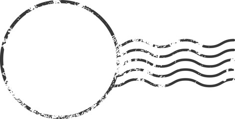 Grunge empty black vector postal stamp imprint with wavy lines and blank circular area for validation and authenticity