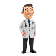 Fototapeta premium Friendly cartoon doctor standing confidently in a professional outfit with a stethoscope in an animated style