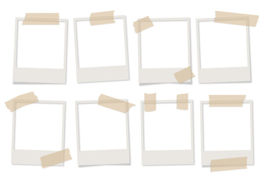 vintage old polaroids  tape empty transparent background