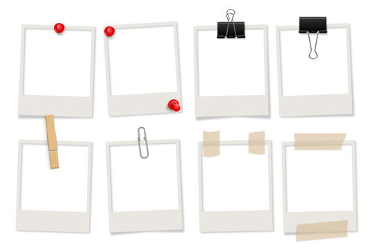 vintage old polaroids  pin clothes pin empty transparent background