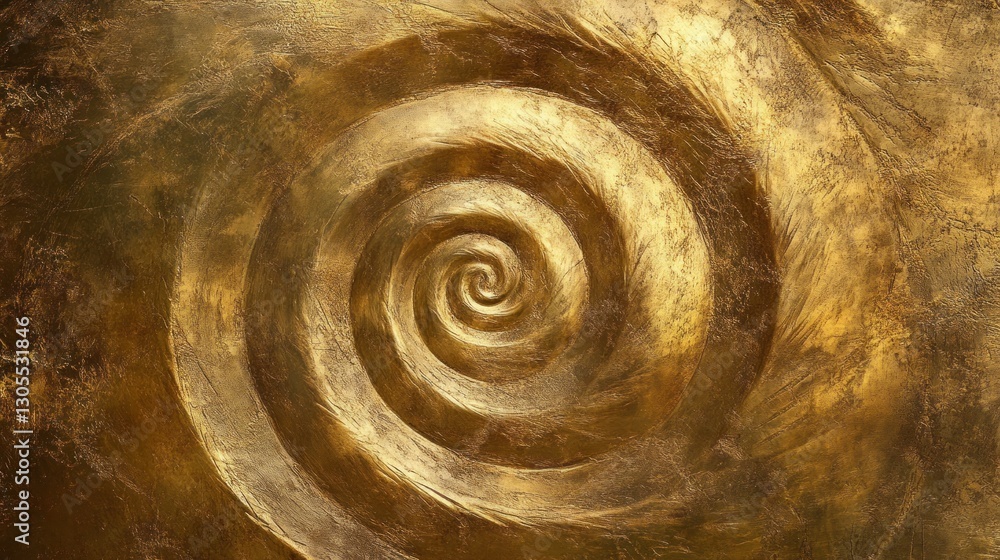 Poster A golden textured spiral of overlapping curved circular patterns