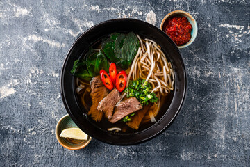 Thai pho bo soup with beef