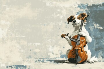 A happy dog sits and plays a beautiful violin instrument