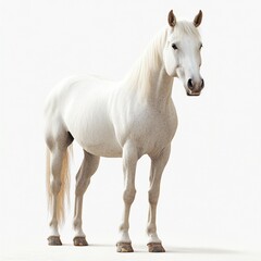 Naklejka premium A majestic white horse stands gracefully, showcasing its sleek coat and elegant posture against a plain background.