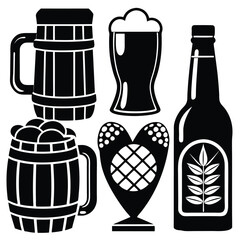 Vintage Beer Mug Collection,Retro Beer Glasses and Barley,Classic Beer Stein Design | Brewery-Themed Artwork.