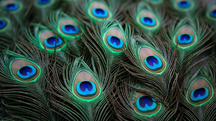 Macro Shot of Water Droplets on the Shimmering Tail Feathers of a Peacock