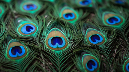 Macro Shot of Water Droplets on the Shimmering Tail Feathers of a Peacock