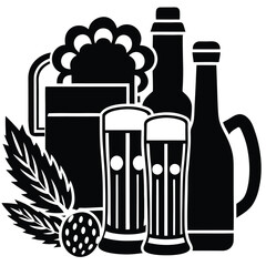 Vintage Beer Mug Collection,Retro Beer Glasses and Barley,Classic Beer Stein Design | Brewery-Themed Artwork.