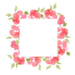 Watercolor red flowers square banner isolated on white background. Hand drawn abstract botanical illustration. For wedding invitations, save the date, greeting card.