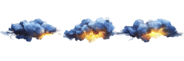 Storm cloud with lightning set isolated cutout with transparent background