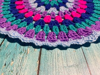 Crochet mandala doily multicolor thing handmade craft decor design napkin process crocheting	

