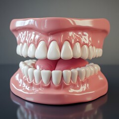 Obraz premium Realistic model of human teeth demonstrating dental health and anatomy in a dental office setting