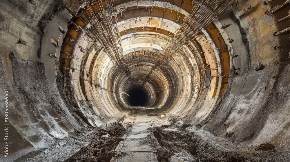 Poster this image shows a long cylindrical tunnel with many wires inside