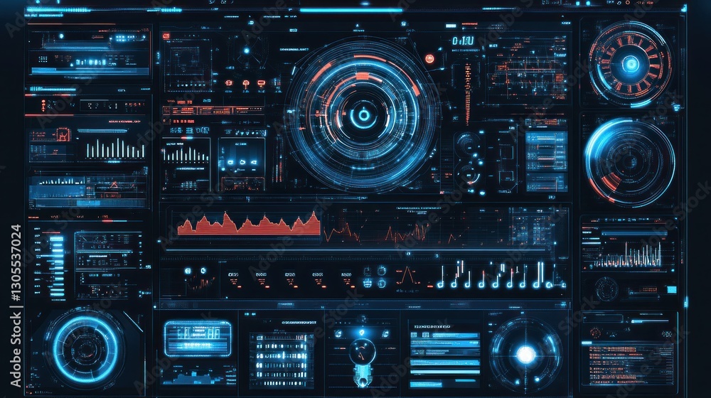 Poster Futuristic Interface Showing Data and Information Displayed on Screen