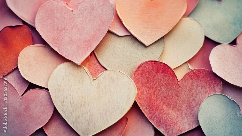Poster An Overlapping Arrangement of Colored Paper Hearts Forms a Texture