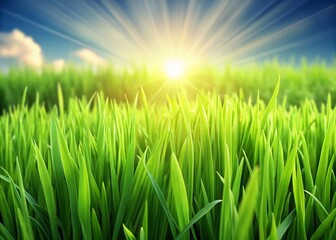 Fototapeta premium Lush Green Grass Field, 45% Coverage, High Depth of Field Stock Photo