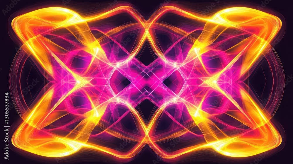 Poster symmetric colorful light abstraction illustrates energy movement and patterns