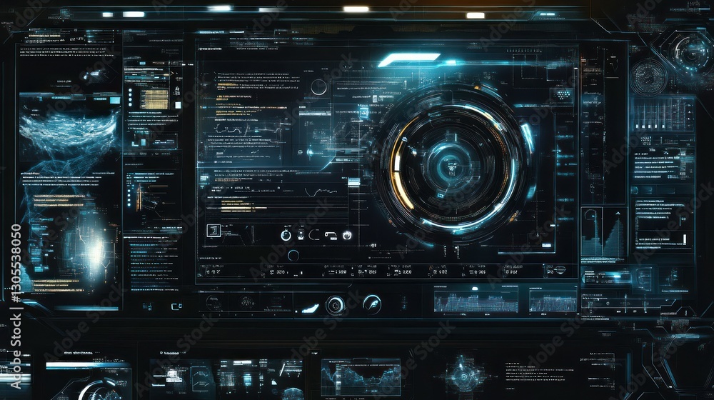 Poster Complex Futuristic Interface Displaying Detailed Data Information Technology