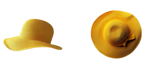 yellow summer hat isolated . set of two hat for women's 