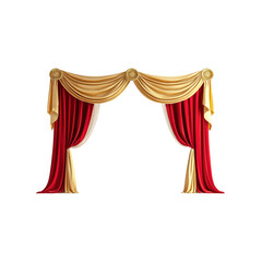Rich red and gold curtains drape gracefully to form a decorative entrance. The soft transparency adds a touch of elegance, enhancing any setting