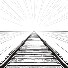 Vector illustration of a railroad track in perspective view. Isolated stock image ideal for transportation, travel, and adventure-themed designs with a minimal and graphic style.