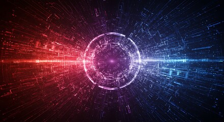 Abstract Data Stream Visual with Glowing Circular Portal and Lines