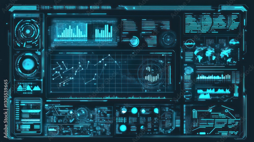 Poster A futuristic interface displays data and relevant information graphically