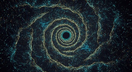 Abstract Spiral Tunnel with Glowing Lights Effect Into Dark Hole