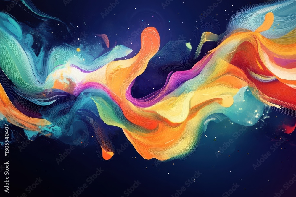 Poster colorful abstract fluid forms resembling a cosmic display