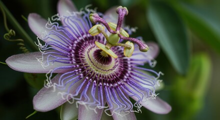 Close-up of Exotic Purple Passion Flower with Intricate Details