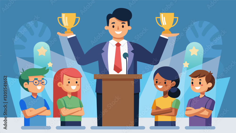 Poster the principal giving a motivational speech to the spellers before the competition emphasizing the im